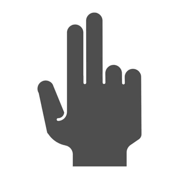 Icona solida con tre dita. Illustrazione del vettore gestuale del braccio isolata sul bianco. Design in stile glifo gesto della mano, progettato per web e app. Eps 10 . — Vettoriale Stock