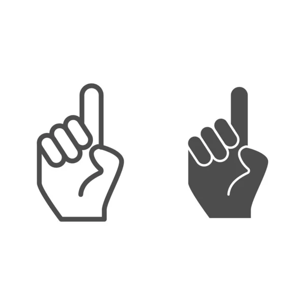 Hand met een vinger omhoog wijzend lijn en glyph pictogram. Hand met wijsvinger omhoog vectorillustratie geïsoleerd op wit. Wijzende outline stijl ontwerp, ontworpen voor web en app. Eps 10. — Stockvector