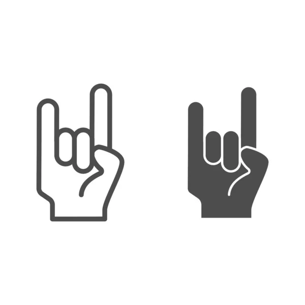 Rock and roll skylt linje och glyf ikon. Rock gest vektor illustration isolerad på vitt. Tung rock skissera stil design, utformad för webb och app. Eps 10. — Stock vektor