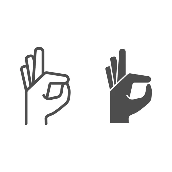 Gesture okay line and glyph icon. Ok hand gesture vector illustration isolated on white. Yes symbol outline style design, designed for web and app. Eps 10. — Stock Vector