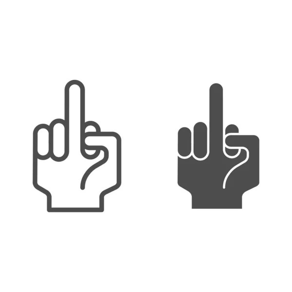 Al diablo con la línea de señalización y el icono del glifo. Ilustración vectorial de gesto de mano aislada en blanco. El dedo medio levantó el diseño de estilo de contorno de símbolo, diseñado para la web y la aplicación. Eps 10 . — Vector de stock