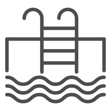 Havuz çizgisi simgesi. Yüzme havuzu vektör çizimi beyaza izole edildi. Merdiven ve su tasarımı, ağ ve uygulama için tasarlanmış. Eps 10.