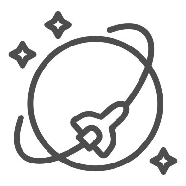 Uzay mekiği yörünge çizgisi simgesi. Uzay aracı vektör çizimi beyaza izole edildi. Roket tasarımı, web ve uygulama için tasarlandı. Eps 10.