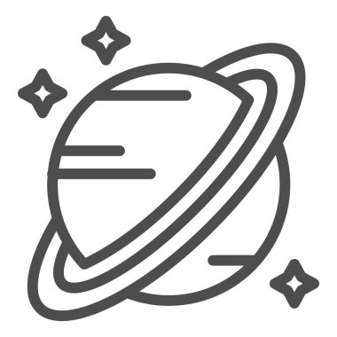 Satürn çizgi simgesi. Gezegen vektör çizimi beyaza izole edildi. Satürn halka tasarımı, ağ ve uygulama için tasarlandı. Eps 10.