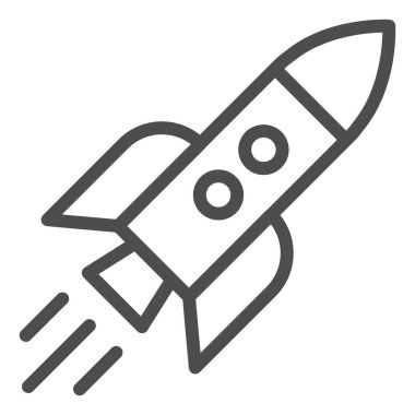 Roket uçuş çizgisi simgesinde. Fırlatma vektör illüstrasyonu beyazda izole edildi. Uzay mekiği tasarımı, web ve uygulama için tasarlandı. Eps 10.