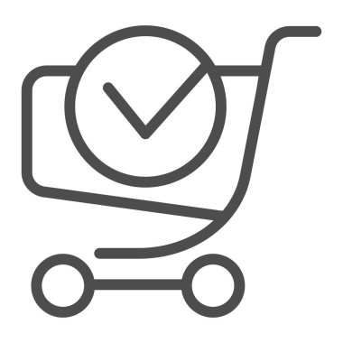 Etiket simgesi tamamlanmış alışveriş arabası. Tik vektör illüstrasyonlu alışveriş arabası beyaza izole edilmiş. İnternet ve uygulama için tasarlanmış çevrimiçi alışveriş tasarımı. Eps 10.