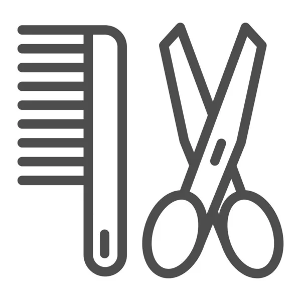 Tijeras y peine icono de la línea. Ilustración vectorial de barbero aislado en blanco. Diseño de estilo de esquema de aseo, diseñado para web y aplicación. Eps 10 . — Vector de stock