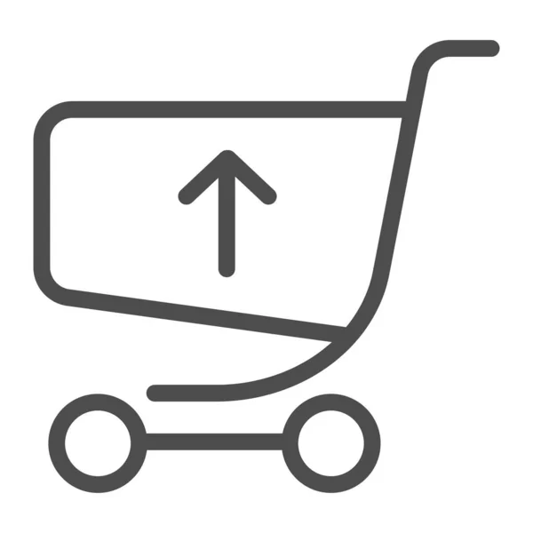 矢印のアイコンが付いているショッピングカート。白で隔離されたスーパーマーケットのベクトルイラスト。ウェブとアプリ用に設計されたトロリーアウトラインスタイルのデザイン。Eps 10. — ストックベクタ