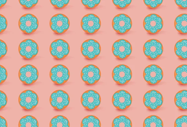 Donuts motif sans couture sur fond orange clair, illustration vectorielle. Motif sans couture avec beignets sucrés avec glaçure bleue et saupoudres colorées. Concept de confiserie colorée . — Image vectorielle