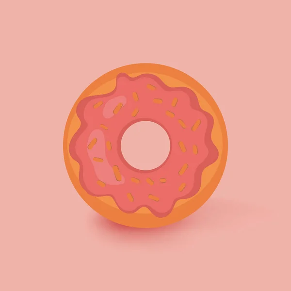 Donut em forma de anel coberto com cobertura de morango aromatizado em fundo laranja claro. Doce coleção de padaria. Ilustração vetorial de donuts bonitos, coloridos e brilhantes . — Vetor de Stock