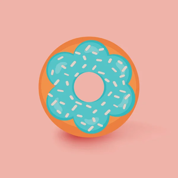 Donut isolé sur fond orange clair. Doughnut mignon, coloré et brillant avec glaçure turquoise bleue et poudre blanche. Design moderne simple. Illustration vectorielle réaliste . — Image vectorielle