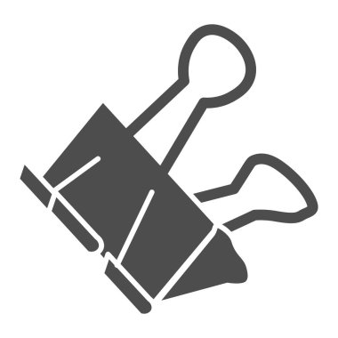 Bağlayıcı klipsli katı simge, kırtasiye konsepti, beyaz arkaplanda ofis klipsi vektör işareti, mobil konsept ve web tasarımı için metal kağıt klemp sembolü. Vektör grafikleri.