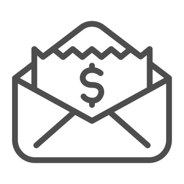 Dolar banknotları ikonu, iş konsepti, beyaz arka planda finansal ödeme tabelası olan mektup, cep telefonu için taslak biçiminde açık zarf ikonu olan para faturaları. Vektör grafikleri.