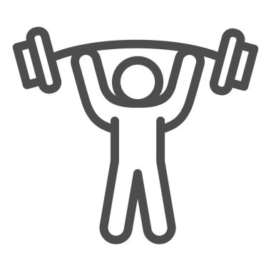 Halter çizgisi ikonu, vücut geliştirme konsepti beyaz arka planda halterci işareti, mobil konsept ve web tasarımı için ağırlık kaldıran adam. Vektör grafikleri.