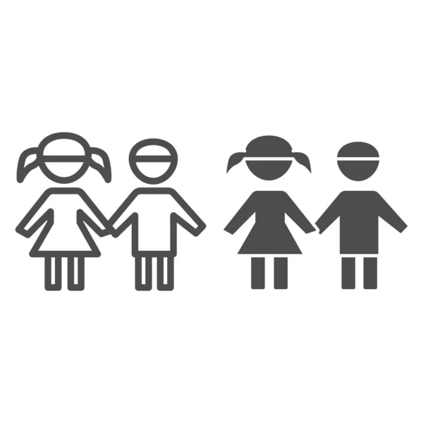 男の子と女の子のラインと固体アイコン、 1 6月子供の保護日のコンセプト、白い背景に子供のシルエットのサイン、モバイルコンセプトとウェブデザインのアウトラインスタイルで兄弟姉妹のシンボル. — ストックベクタ