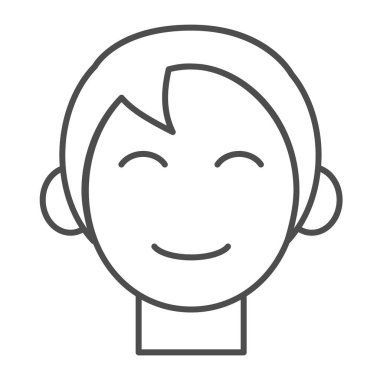 Gencin başı, ince çizgi ikonu, çocukluk konsepti, beyaz arka planda küçük çocuk yüzü işareti, mobil konsept ve web tasarımı için taslak tarzında sevimli genç ikon. Vektör grafikleri.