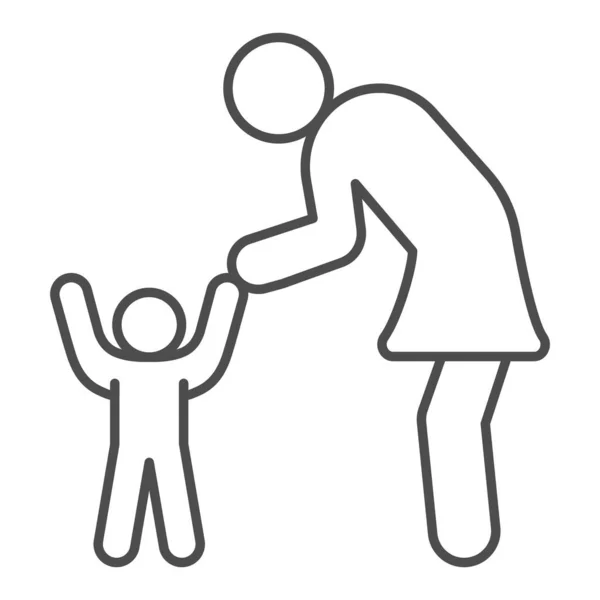 Ícone de linha fina de mãe e filho, 1 de junho conceito de dia de proteção das crianças, mãe e seu sinal de bebê no fundo branco, ícone de criança e pai no estilo de contorno móvel e web design. Gráficos vetoriais . —  Vetores de Stock