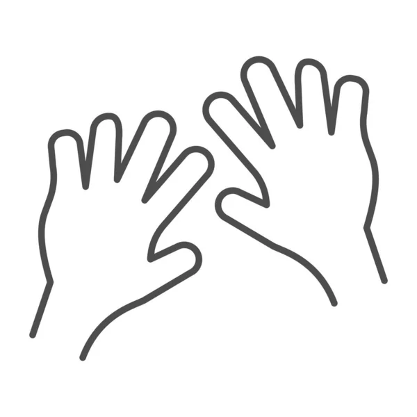Bébé mains ligne mince icône, concept de garde d'enfants, les petits enfants bras signe sur fond blanc, ouvert enfant paumes icône dans le style de contour pour concept mobile et web design. Graphiques vectoriels . — Image vectorielle