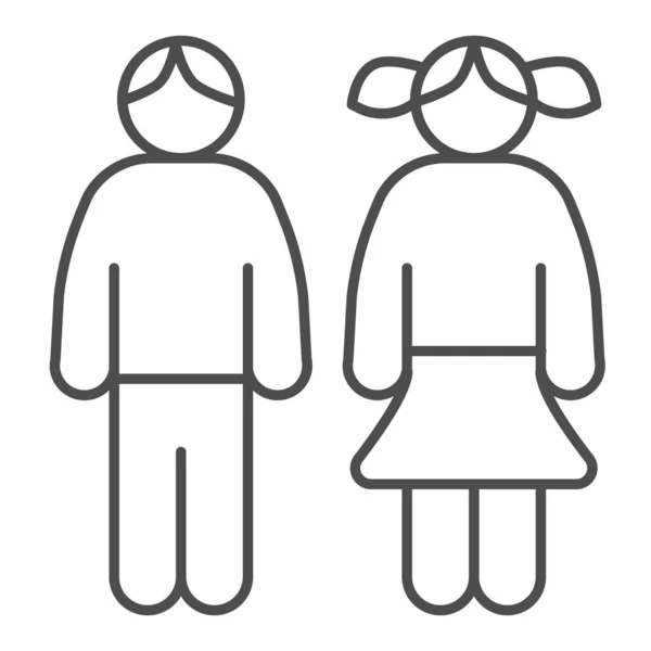 Icône de ligne mince garçon et fille, concept d'enfance, Les adolescents signent sur fond blanc, Icône de couple d'enfants jeunes hommes et femmes dans le style de contour pour concept mobile et web design. Graphiques vectoriels . — Image vectorielle