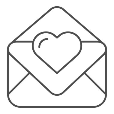 Aşk mektubu ince çizgi simgesi. Sevgililer günü kartı çizimi beyaza izole edildi. Ağlar ve uygulamalar için tasarlanmış, kalp hatları tarzında bir zarf. Eps 10.