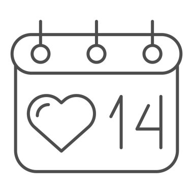 Sevgililer Günü takvimi ince çizgi ikonu. 14 Şubat temsili beyaza izole edilmiş. Aşk randevusu tasarımı, web ve uygulama için tasarlanmış. Eps 10.