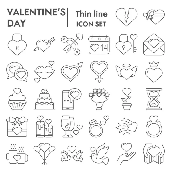 Valentines day thin line icon set, love symbols collection, vector sketches, logo illustrations, amour signs linear pictograms package isolated on white background, eps 10.