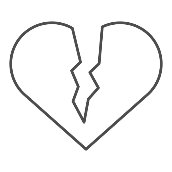 Gebrochenes Herz dünne Linie Symbol. Traurige Liebe Vektor Illustration isoliert auf weiß. Herzbremsen umreißen Stil-Design, entworfen für Web und App. Eps 10. — Stockvektor