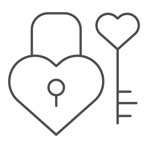 Cerradura y llave en forma de corazón icono de línea delgada. Candado de amor e ilustración vectorial de llaves aisladas en blanco. Diseño de estilo de contorno de bloqueo de San Valentín, diseñado para web y aplicación. Eps 10 . — Vector de stock