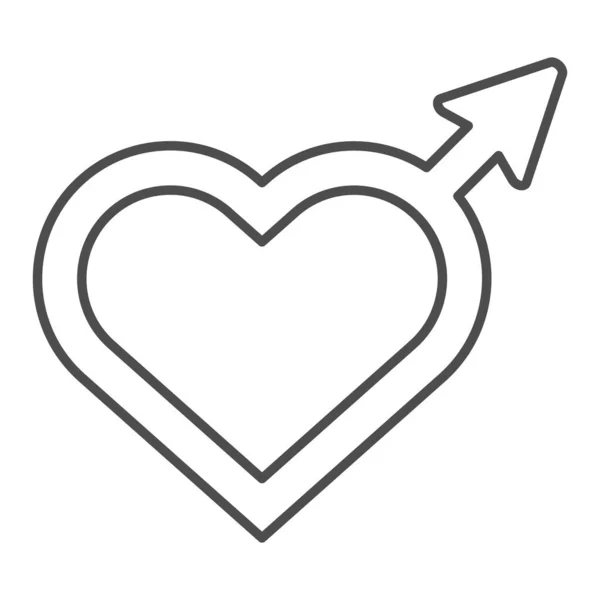 Género masculino icono de línea delgada. Ilustración de vector de signo de género en forma de corazón aislado en blanco. Diseño de estilo de contorno de signo de sexo, diseñado para web y aplicación. Eps 10 . — Vector de stock