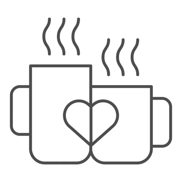 Tazas de amor icono de línea delgada. Copas con ilustración de vectores cardíacos aisladas en blanco. Dos tazas de San Valentín esbozan el diseño de estilo, diseñado para la web y la aplicación. Eps 10 . — Archivo Imágenes Vectoriales