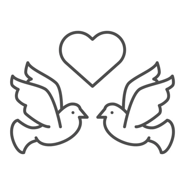 Palomas voladoras con icono de línea delgada del corazón. Ilustración vectorial de aves de amor aisladas en blanco. Diseño de estilo de contorno de día de San Valentín, diseñado para web y aplicación. Eps 10 . — Vector de stock