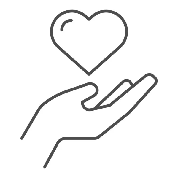 Coeur dans la main fine icône de ligne. Amour dans l'illustration vectorielle bras isolé sur blanc. Conception de style de contour de soins, conçu pour le web et l'application. Eps 10 . — Image vectorielle
