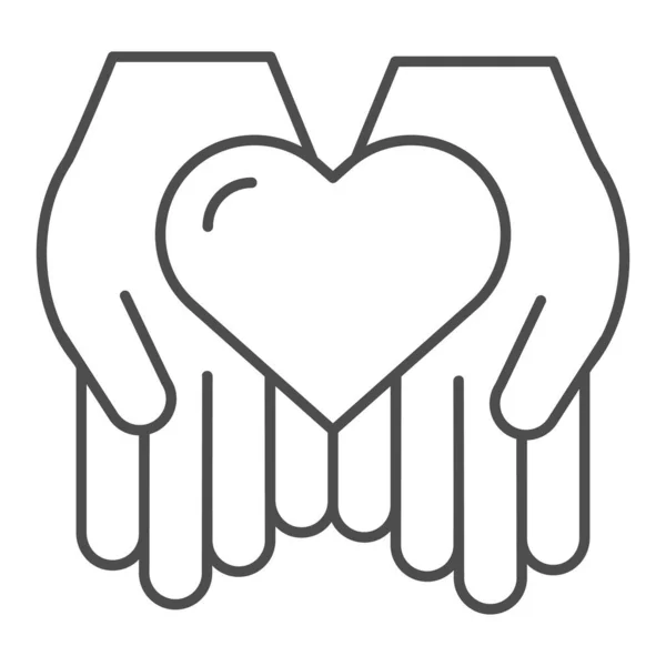 Καρδιά σε ανοιχτά χέρια λεπτή γραμμή εικονίδιο. Αγάπη στα όπλα διανυσματική απεικόνιση απομονωμένη στο λευκό. Σχεδιασμός στυλ περιγράμματος βοήθειας, σχεδιασμένο για web και app. Eps 10. — Διανυσματικό Αρχείο
