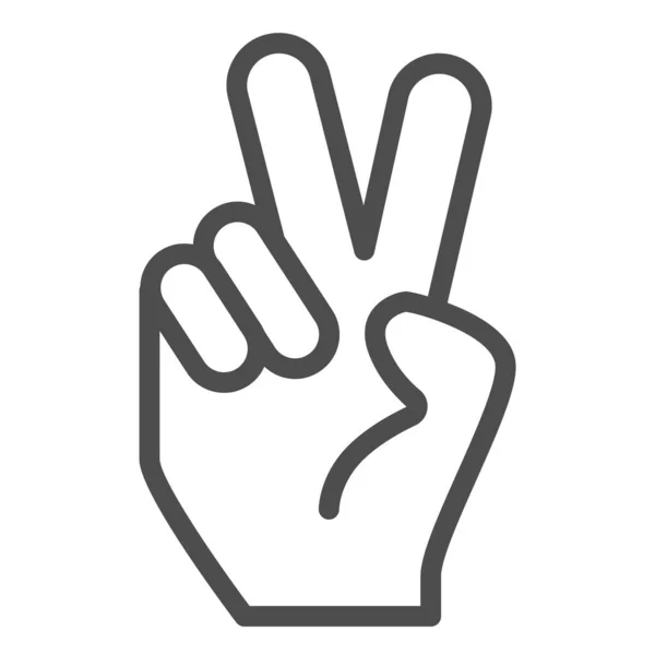 Hand gest fred linje ikon. Hand med två fingrar upp vektor illustration isolerad på vitt. Fred tecken skissera stil design, utformad för webb och app. Eps 10. — Stock vektor
