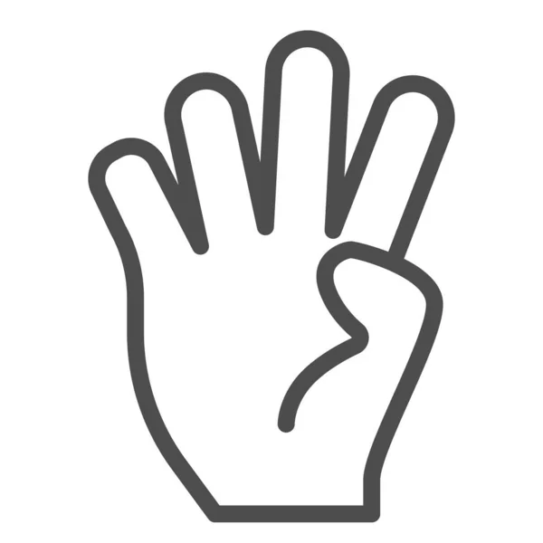 Ícone de linha de gesto de quatro dedos. Mão com quatro dedos para cima ilustração vetorial isolado em branco. Design de estilo de contorno de gesto de mão, projetado para web e aplicativo. Eps 10 . — Vetor de Stock
