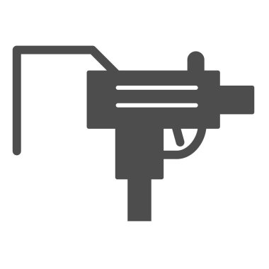 UZI makine katı simgesi. Silah vektör çizimi beyaza izole edildi. Tabanca kabartma tasarımı, web ve uygulama için tasarlanmış. Eps 10.