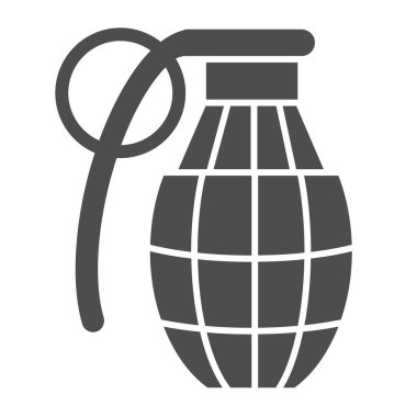 Katı simgeli el bombası. Bomba vektör çizimi beyaza izole edildi. El bombası kabartma tasarımı, web ve uygulama için tasarlanmış. Eps 10.