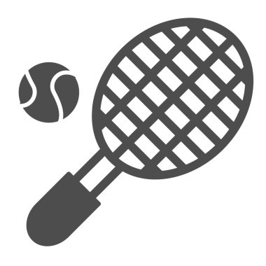 Raket gibi sert bir ikona sahip tenis topu. Spor ekipmanları vektör illüstrasyonu beyaza izole edildi. Tenis oyunu kabartma tasarımı, web ve uygulama için tasarlandı. Eps 10.