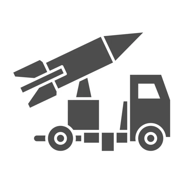 Truck with rocket solid icon. Rocket launch vector illustration isolated on white. Transport glyph style design, designed for web and app. Eps 10. — Stock Vector