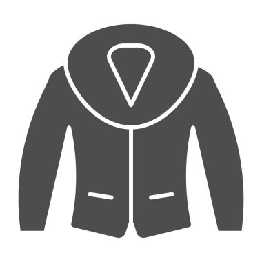 Kürk katı ikonlu ceket. Kışlık giysi çizimi beyaza izole edildi. Giyim tarzı kabartma tasarımı, web ve uygulama için tasarlanmış. Eps 10.