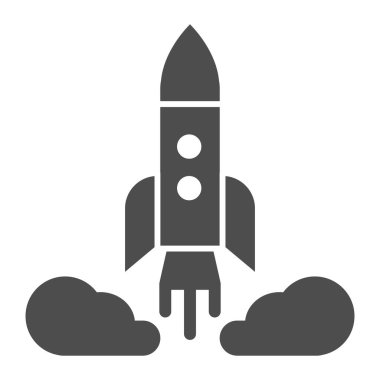 Roket fırlatma simgesi. Uzay aracı vektör çizimi beyaza izole edildi. Uzay gemisi kabartma tasarımı, web ve uygulama için tasarlandı. Eps 10.