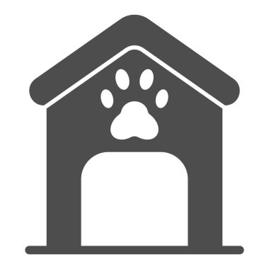Köpek kulübesi simgesi. Üzerinde pençe izi olan köpek kutusu beyaza izole edilmiş. Hayvan kabini kabin tasarımı, ağ ve uygulama için tasarlanmış. Eps 10.