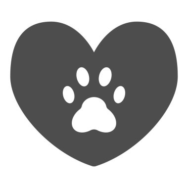 Köpek pençesi gibi sert ikonu olan bir kalp. Kalp ve pençe izi vektör çizimi beyaza izole edildi. Kalp kabartma stilinde hayvan ayak izi, web ve uygulama için tasarlanmış. Eps 10.