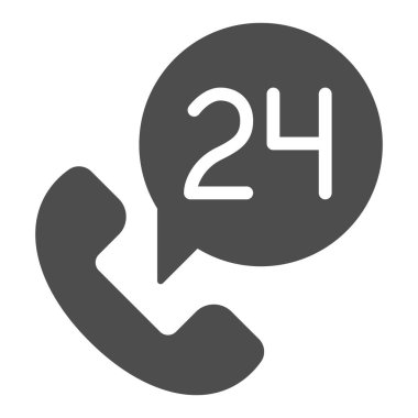 Günde 24 saat servis simgesi. Beyaz üzerinde izole edilmiş saat vektör illüstrasyonu. Telefon alıcısı kabartma tasarımı, web ve uygulama için tasarlanmış. Eps 10.
