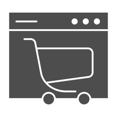 Web sitesi ve el arabası simgesi. Tarayıcı ve tramvay vektör çizimi beyaza izole edildi. Çevrimiçi alışveriş kabartma tasarımı, web ve uygulama için tasarlanmış. Eps 10.