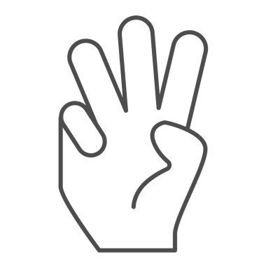 Üç parmak ince çizgi ikonu. Üç numaralı vektör çizimi beyaza izole edildi. El hareketleri tasarımı, web ve uygulama için tasarlanmış. Eps 10.