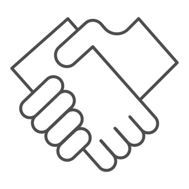 İş tokalaşması ince çizgi ikonu. El sıkışma vektör illüstrasyonu beyazda izole edildi. Anlaşma tasarımı, web ve uygulama için tasarlandı. Eps 10.