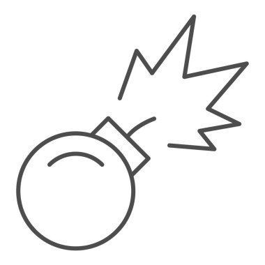 Netford füzyon ince çizgi ikonlu bomba. Yanmış fitil vektör illüstrasyonlu bomba beyaza izole edildi. Bum ana hatlı tasarım, web ve uygulama için tasarlanmış. Eps 10.