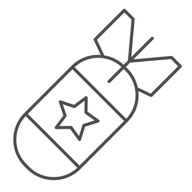 Hava bombası ince çizgi ikonu. Nükleer bomba vektör çizimi beyaza izole edildi. Füze tasarımı, ağ ve uygulama için tasarlandı. Eps 10.