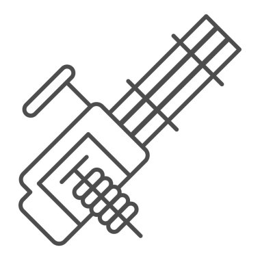 Çoklu makineli tüfek ince çizgi ikonu. Otomatik silah vektör çizimi beyaza izole edildi. Silah tasarımı, web ve uygulama için tasarlanmış. Eps 10.